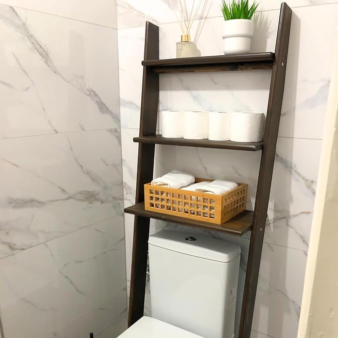 Over The Toilet Birch Wood Bathroom Organizer Shelves, 3-Tier Freestanding - Image 2