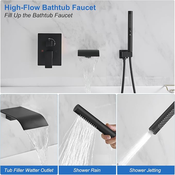 RUMOSE Wall Mount Bathtub Faucet Waterfall Tub Faucet - Image 3