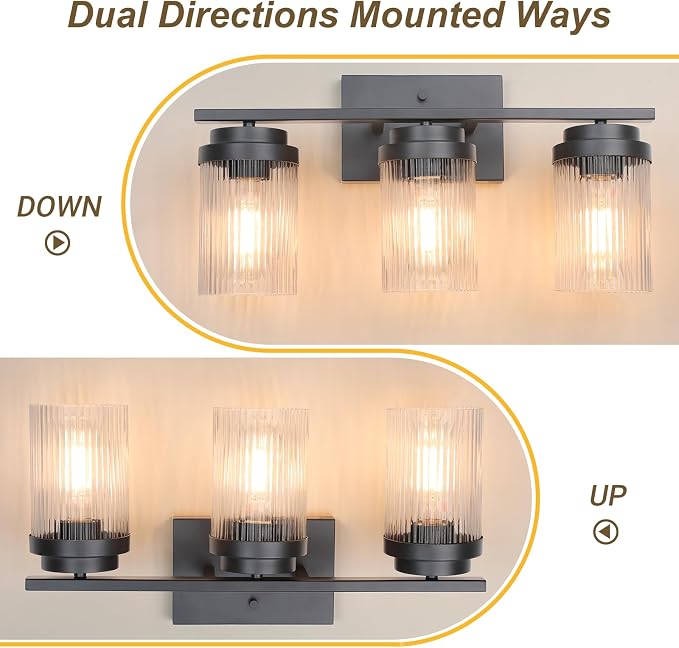Black Bathroom Light Fixtures 3 Light Vanity Light Over Mirror - Image 4