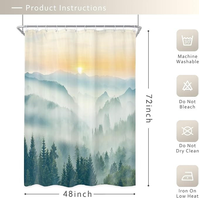 Riyidecor Small Stall Mountain Shower Curtain 48Wx72H Inch Rv Narrow Green - Image 5