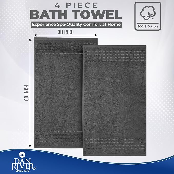 DAN River Extra Large Bath Towels Set of 4, 30 x 60 Inches - Image 2