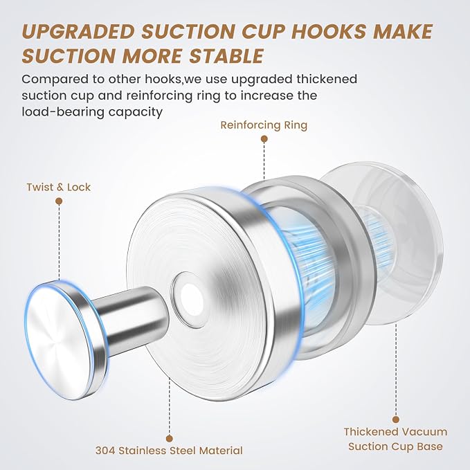 BKV Suction Cup Hooks for Glass Window, Removable Shower Hooks for Inside Shower - Image 2
