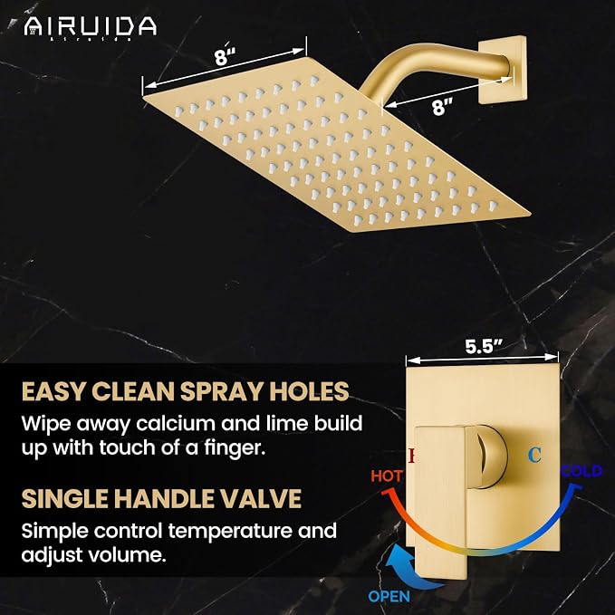 Airuida Shower Faucet Set Bathroom Rain Shower System SUS304 Stainless Steel - Image 3