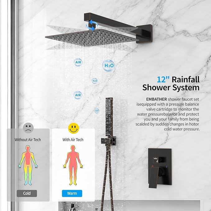EMBATHER Oil Rubbed Bronze Shower System-12 Inches Shower Faucet Set - Image 5