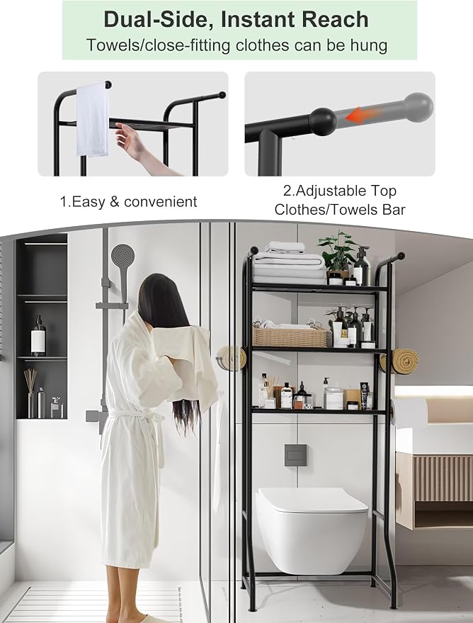 3-Tier Over The Toilet Storage Shelf，Bathroom Organizers and Storage Over - Image 4