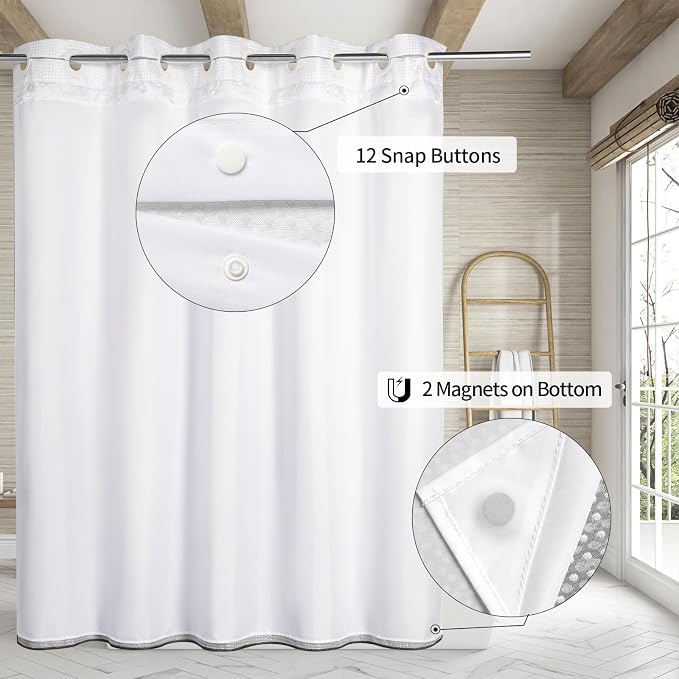 MitoVilla No Hooks Needed Extra Long Shower Curtain Liner Set, 86 inch XL Black - Image 2