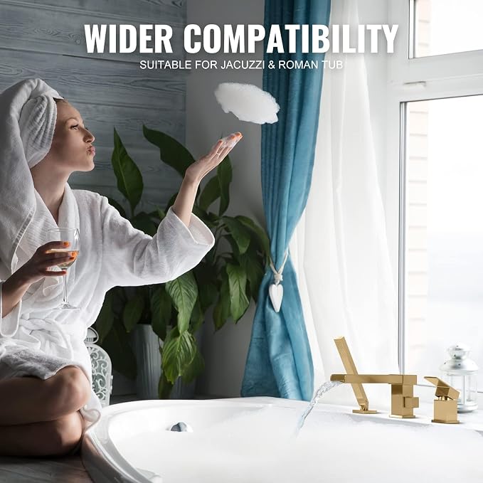 Waterfall Roman Tub Filler Faucet, Deck Mount Bathtub Filler - Image 4