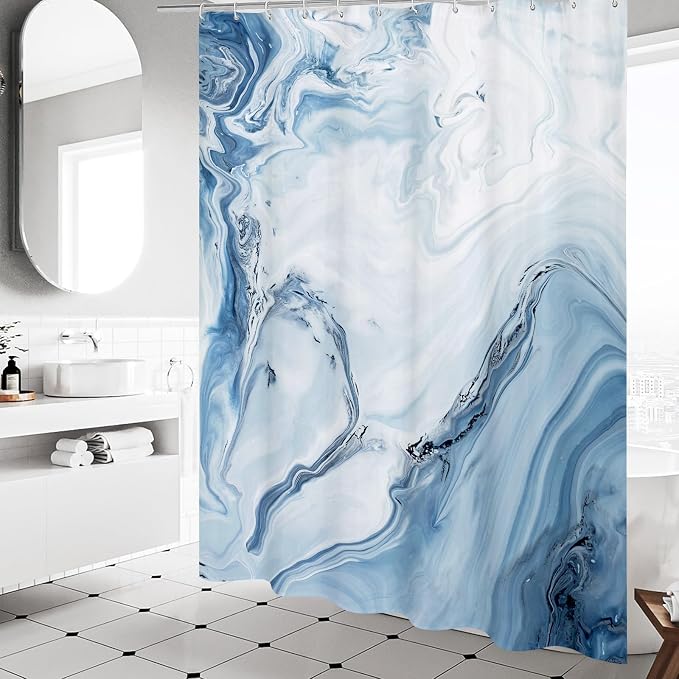 MitoVilla Blue Marble Extra Long Shower Curtain Set 72 x 84, Modern Ombre 84 - Image 2