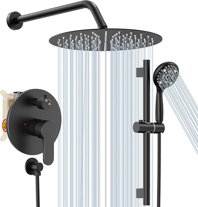 SR SUN RISE 12 Inch Slide Bar Shower System, Round Shower Faucets Sets Complete by SRSUNRISE