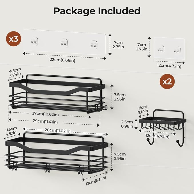 Orimade Shower Caddy Basket Shelf, No Drilling Wall Mounted Rustproof Stainless - Image 7