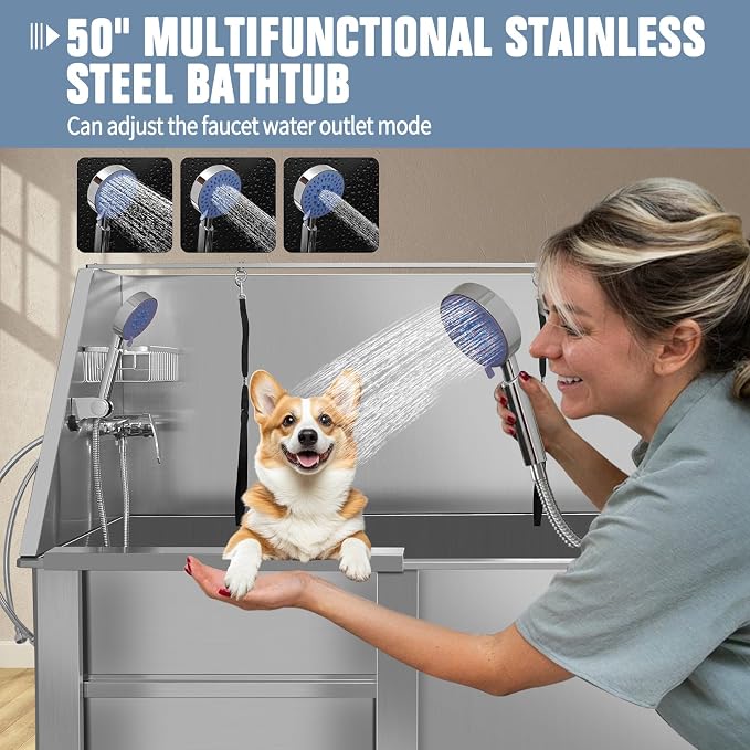 Professional Stainless Steel Dog Grooming Tub W/Soap Box, Rich Accessory - Image 5