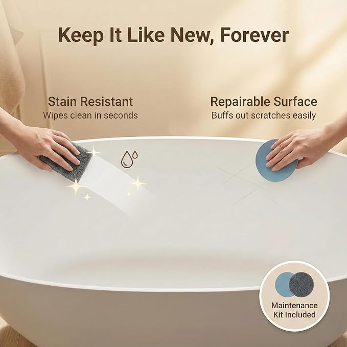 Cpingao 55" Stone Resin Freestanding Bathtub, Oval Contemporary Soaking Tubs - Image 7