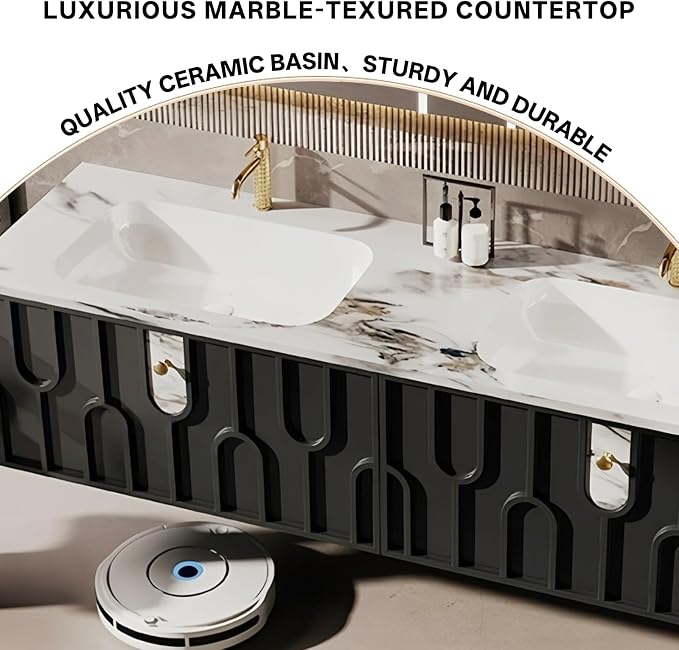 Double Sink Bathroom Vanity 72Inch, Modern Floating Vanity Set - Image 3