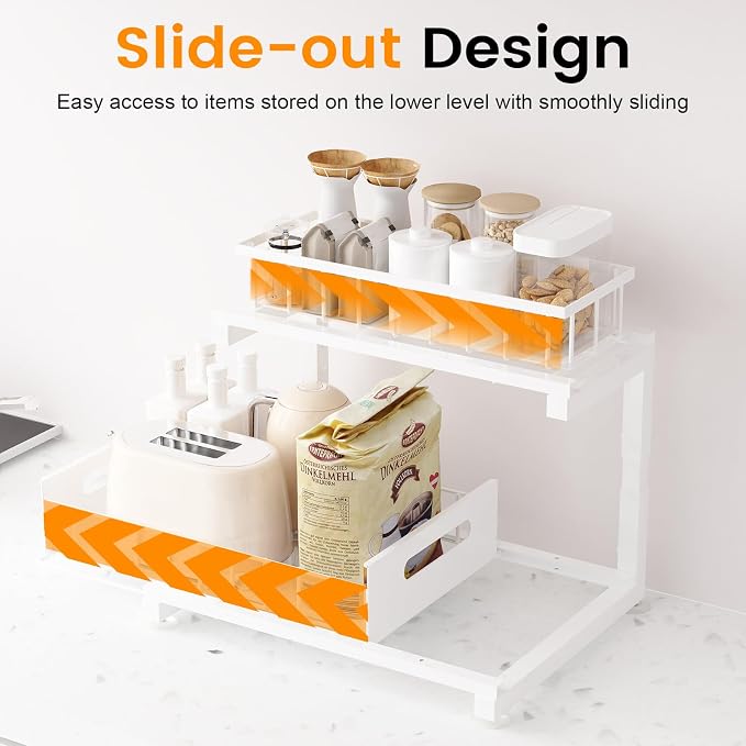 2 Pack Under Sink Organizer, Heavy Duty Metal Slide Out Sink Shelf Organizer - Image 2