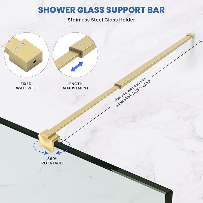 Shower Door Glass Support Bar, 26.96" to 48.54" Adjustable Stainless Steel - Image 5