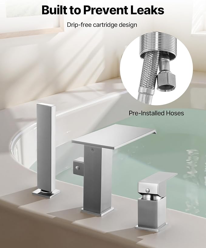 VEVOR Roman Tub Faucet, 3 Hole Waterfall Bathtub Faucet, Roman Bathtub Faucets - Image 5