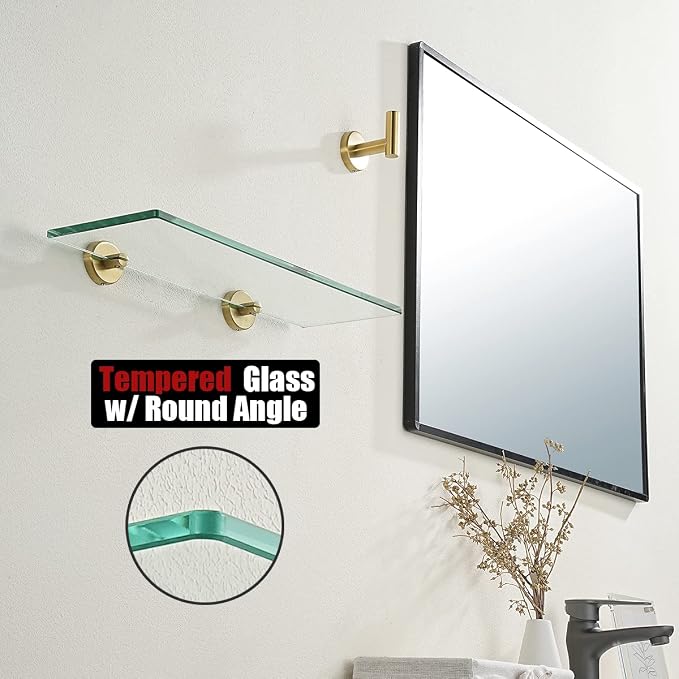 JQK Bathroom Glass Shelf Gold, Tempered Glass Shower Storage 14 by 5 inches - Image 6