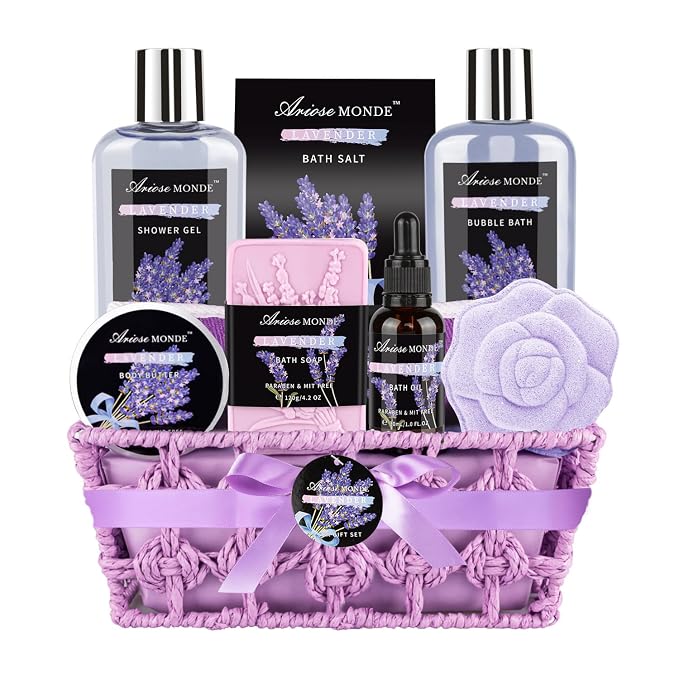 Spa Gift Basket Set, Lavender Home Spa Gifts by Ariosemonde