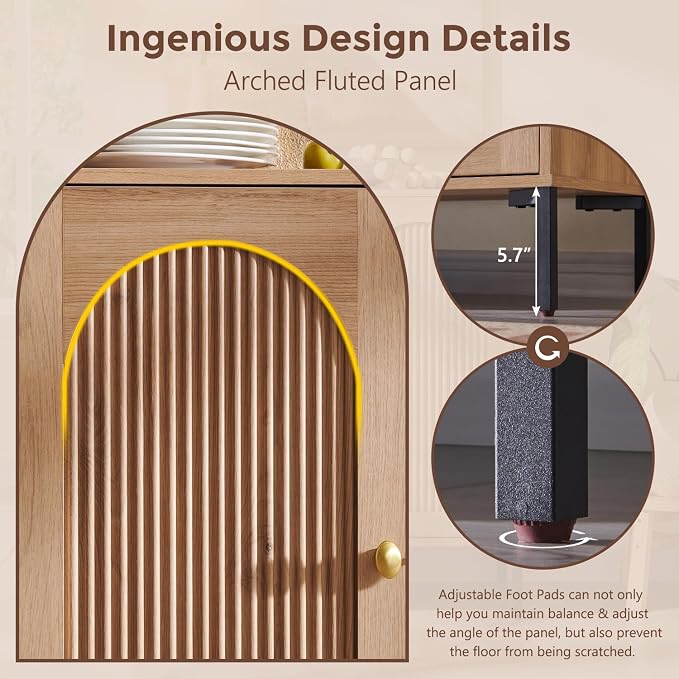 Bathroom Cabinet with Storage, 61.75" W Fluted Arched Free Standing Floor - Image 7