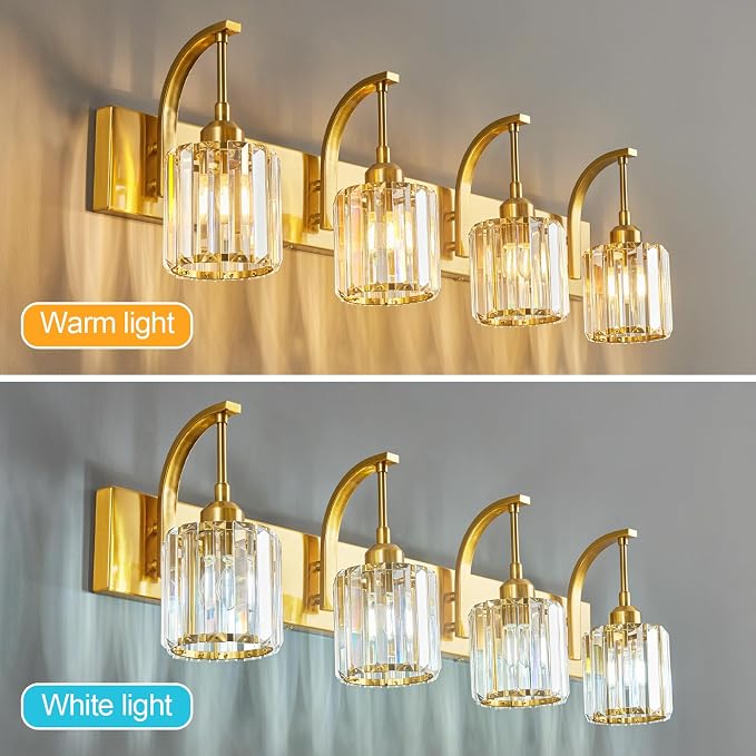 4-Light Crystal Vanity Light, Modern Gold Bathroom Wall Sconce - Image 2