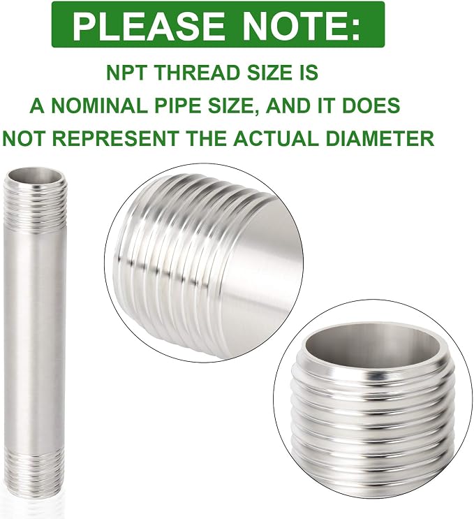 TAISHER 2Pcs Stainless Steel Pipe Fittings, 1/2" NPT x 1/2" NPT Male Threaded - Image 3