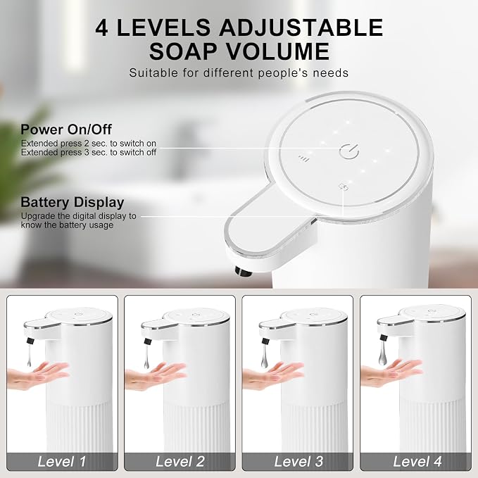 GuDoQi Automatic Touchless Liquid Soap Dispenser, 4-Level Adjustable Foam - Image 3