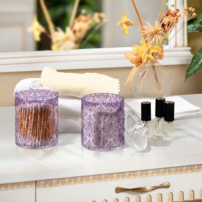 MNSRUU 2 Pack Qtip Holder Organizer Dispenser Purple Morden Floral Bathroom - Image 7