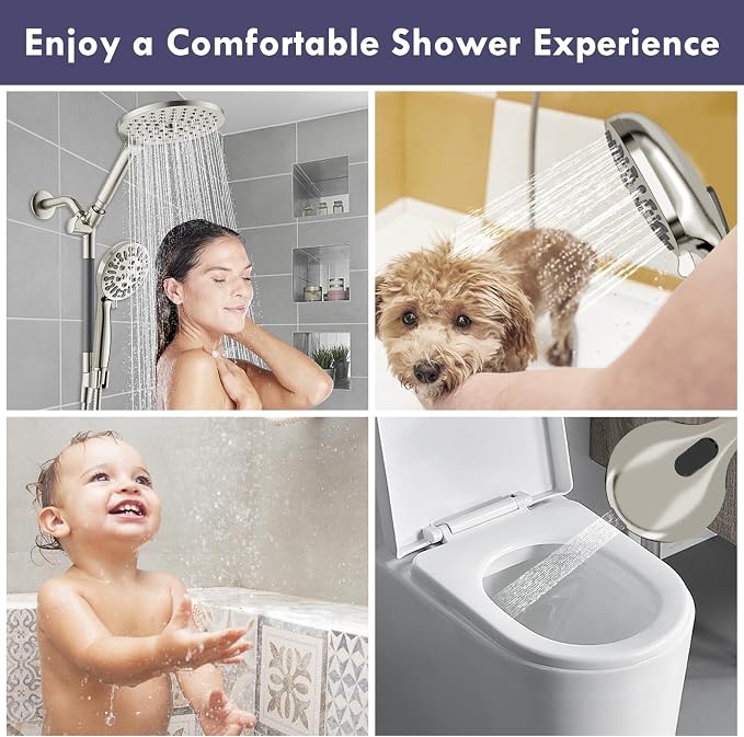 HOWUWEY Dual Shower Heads with Handheld Spray Combo, 7.5" High Pressure - Image 2