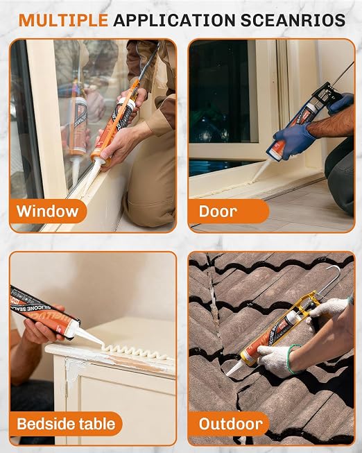 WELLUCK Almond Silicone Caulk, 100% Waterproof Caulking Silicone Sealant - Image 7