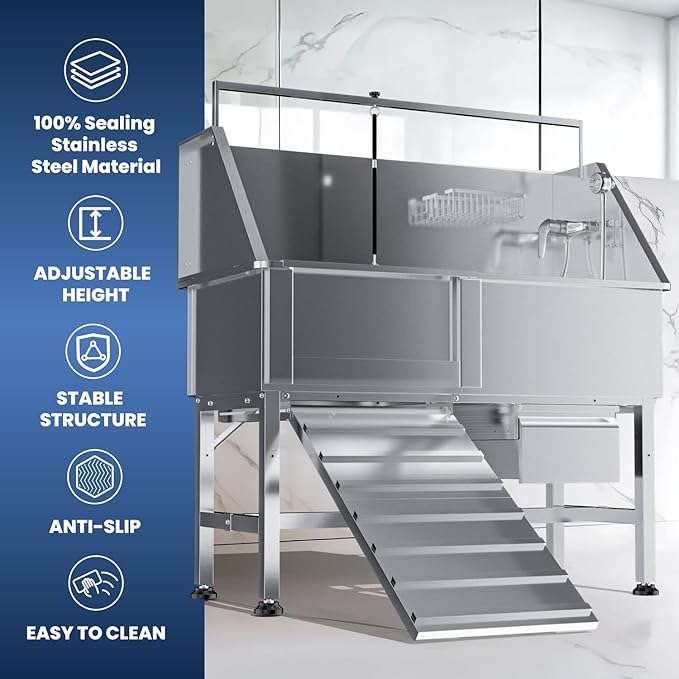 46" Dog Washing Station, Professional Stainless Steel Dog Bathing Station Pet - Image 3
