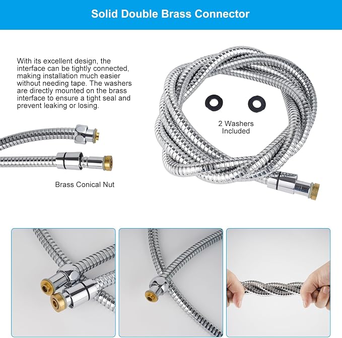 Hibbent All Metal Shower Hose 90 inch Bathroom Handheld Shower Head Hose 2.3 - Image 8