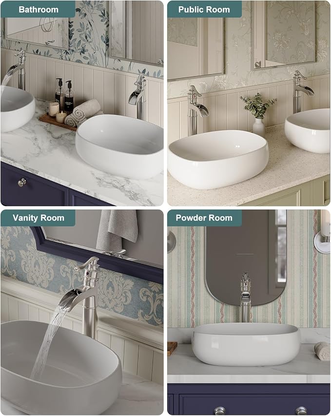 BWE Waterfall Vessel Sink Faucet Brushed Nickel Bathroom Faucet Single Handle - Image 8