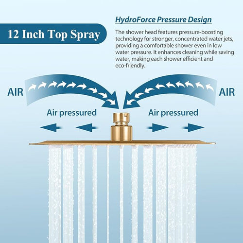 12 inch Square Shower Head and Handheld Set, Gasecoet Shower System - Image 2