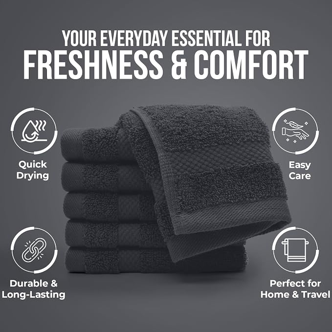 DAN RIVER 12-Pack Premium 100% Cotton Dark Gray Face Towels – Reusable Face - Image 7