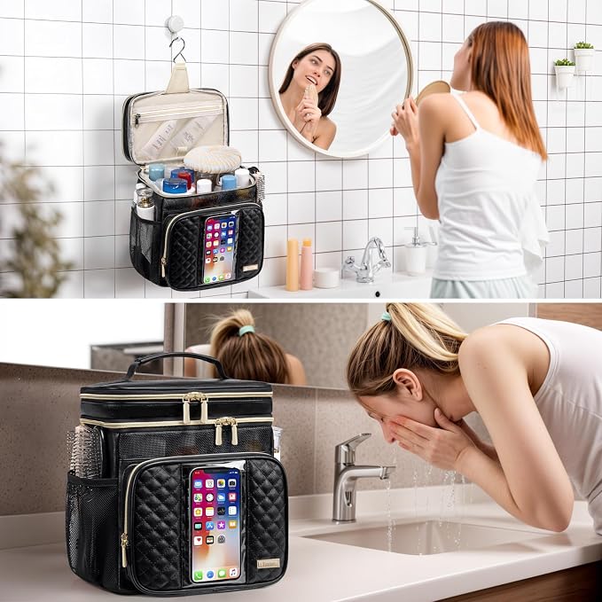 Large Leather Toiletry Bag for Women Men, Bathroom Bag, Water Resistant Shower - Image 8