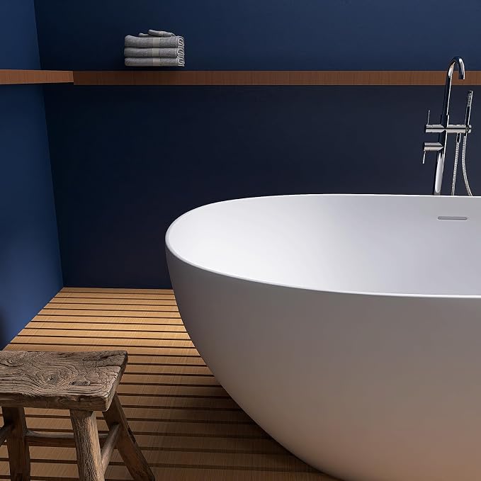 67" Stone Resin Freestanding Bathtub, Oval Solid Surface Bathroom Freestanding - Image 8