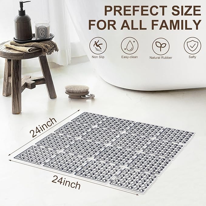 Shower Mat Non Slip，24"X24" Bathtub Mat Non Slip Square Shower Mats - Image 5