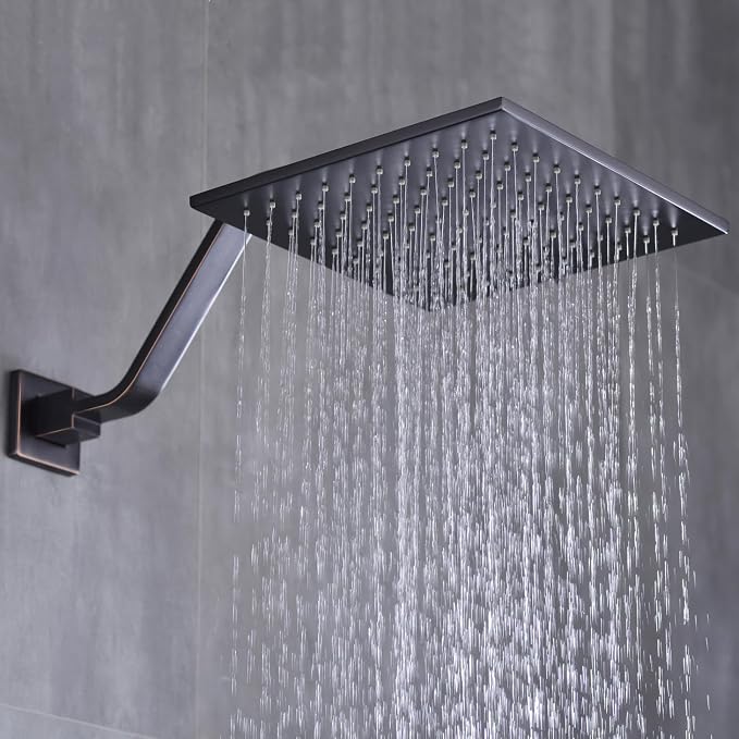 16 Inch S Shape Oil Rubbed Bronze Shower Head Arm, Square Wall Mounted Shower - Image 3