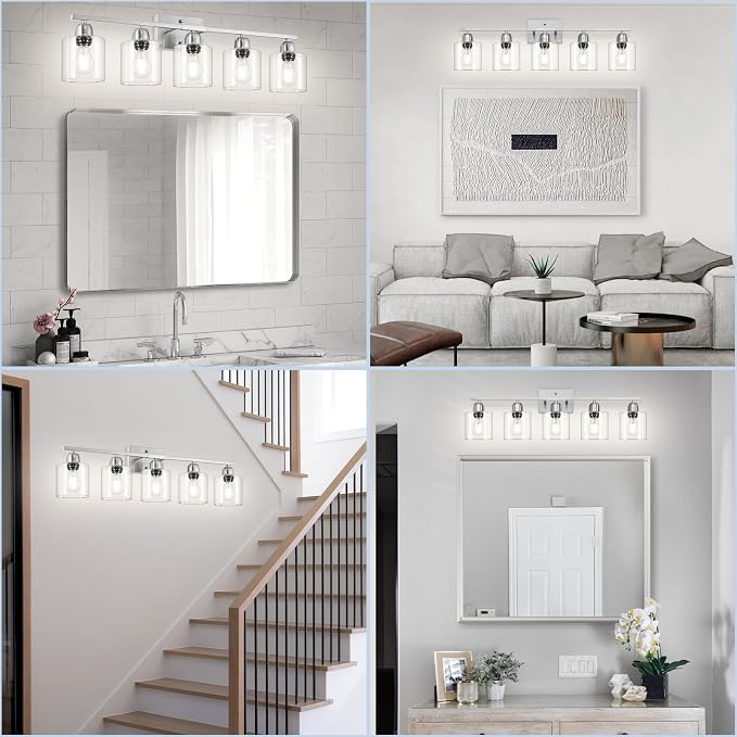 Modern Brushed Nickel 5 Light Bathroom Vanity Light, 31 inch Bathroom Lights - Image 7
