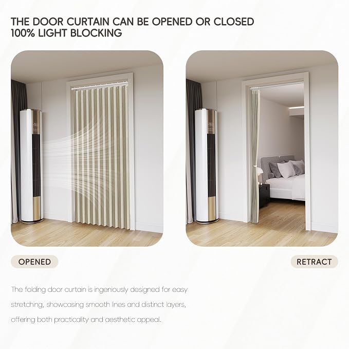 Accordian Door Curtain, 100% Blackout Folding Magnetic Doorway Curtains - Image 6