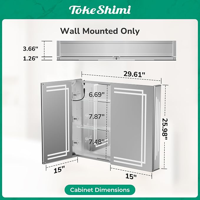 TokeShimi 30x26 Bathroom Mirror Medicine Cabinet - Image 2