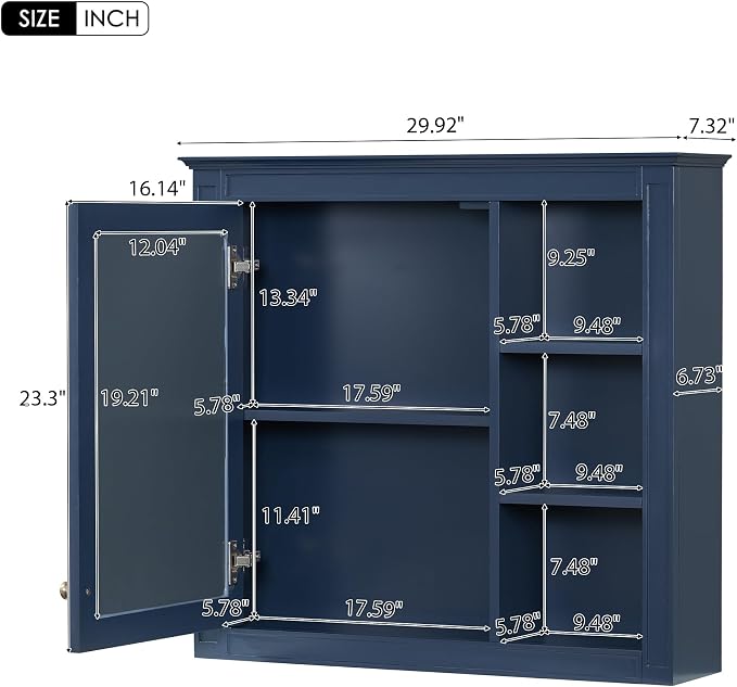 30'' x 28'' Blue Medicine Cabinet, Wall Mounted Bathroom Storage Cabinet - Image 2