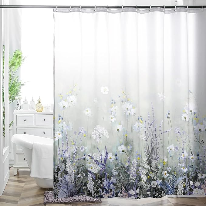 Bohemian Shower Curtain, Boho Floral Print Water Repellent Polyester Fabric by WCWahChunshowercurtains
