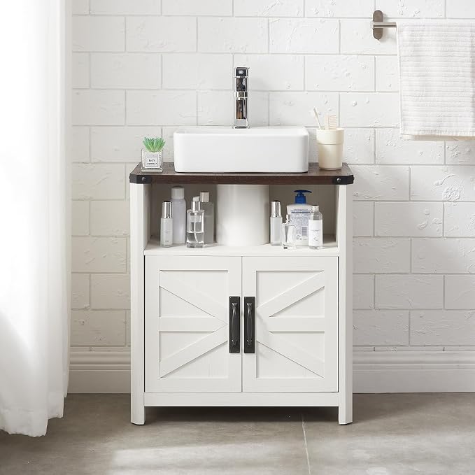 Bathroom Floor Cabinet, Farmhouse Storage Cabinet, Adjustable Shelf, Barn Doors - Image 7
