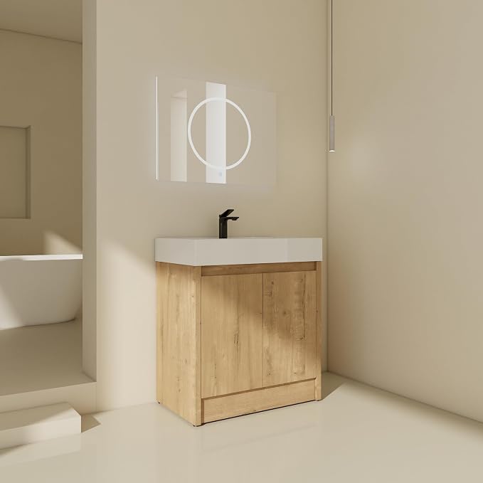 30 inch Bathroom Vanity with Sink, Bathroom Vanity Cabinet W/Resin Sink - Image 8