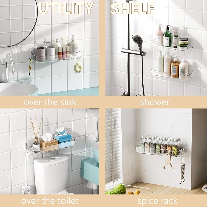 UDD Acrylic Clear Shower Caddy Shower Organizer, Plastic Adhesive Shelf - Image 5