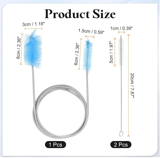 HARFINGTON 3pcs Flexible Long Drain Brush Straw Cleaner Set 61.02" Stainless - Image 2
