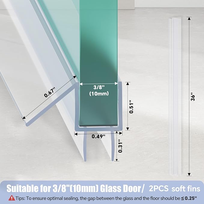 2-Pack Shower Door Bottom Seal, Ultra Clear Glass Shower Door Seal Strip - Image 7