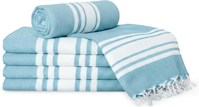 Turkish Cotton Beach Towel Pack of 6 & 1 Boho Tote Bag by Occosa-LuxuryHammamTowels