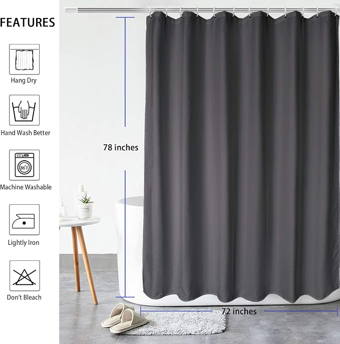 AooHome Extra Long Shower Curtain, Fabric Bathroom Curtain Waffle Weave Decor - Image 3